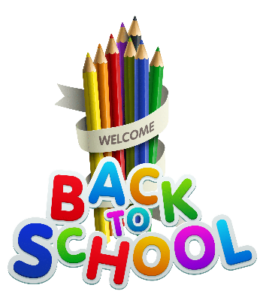 white banner wrapped around colored pencils. White banner has the words welcome. The words back to school in colors is at the front of the pencils.